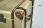 Office Lifted Cover Brass Leather Storage Trunk Full Genuine Leather Handle