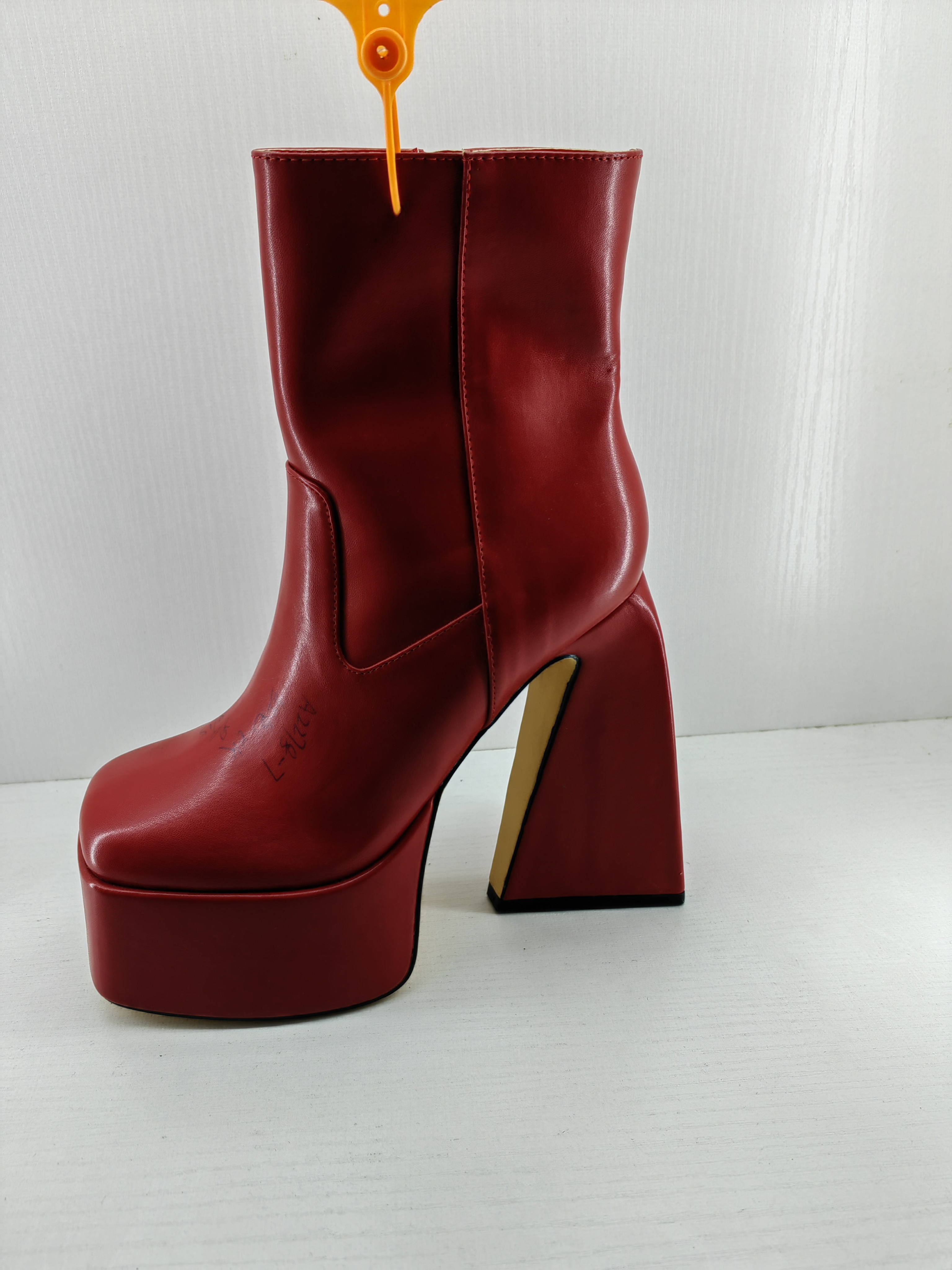 Red Leather Women Shoe Boots High Heel For Casual Occasion