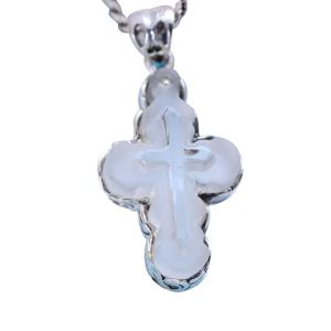 China Sterling 925 Silver Created Clear Crystal Cross Pendant Necklace Silver Rope Chain (N808065) factory