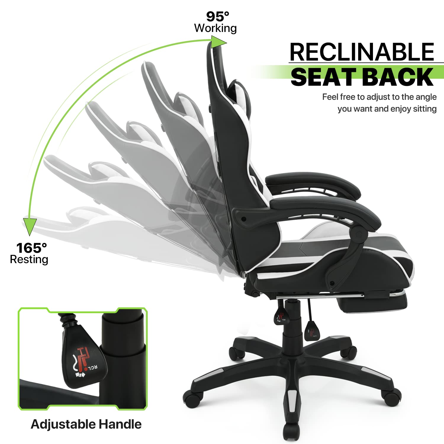 Swivel Gaming Chair with Footrest Headrest Lumbar Support Black High Back Other Style