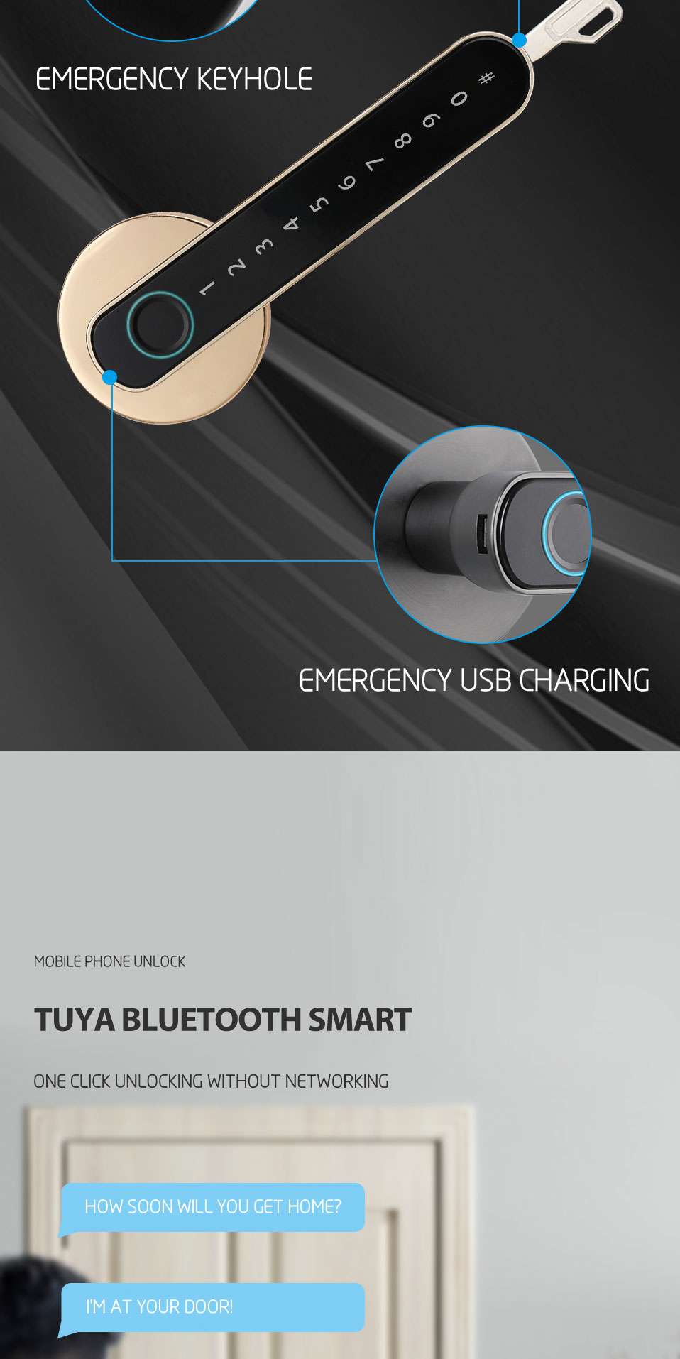 BLE Fingerprint Door Knob Keyless Electronic Door Knob For Room Apartment