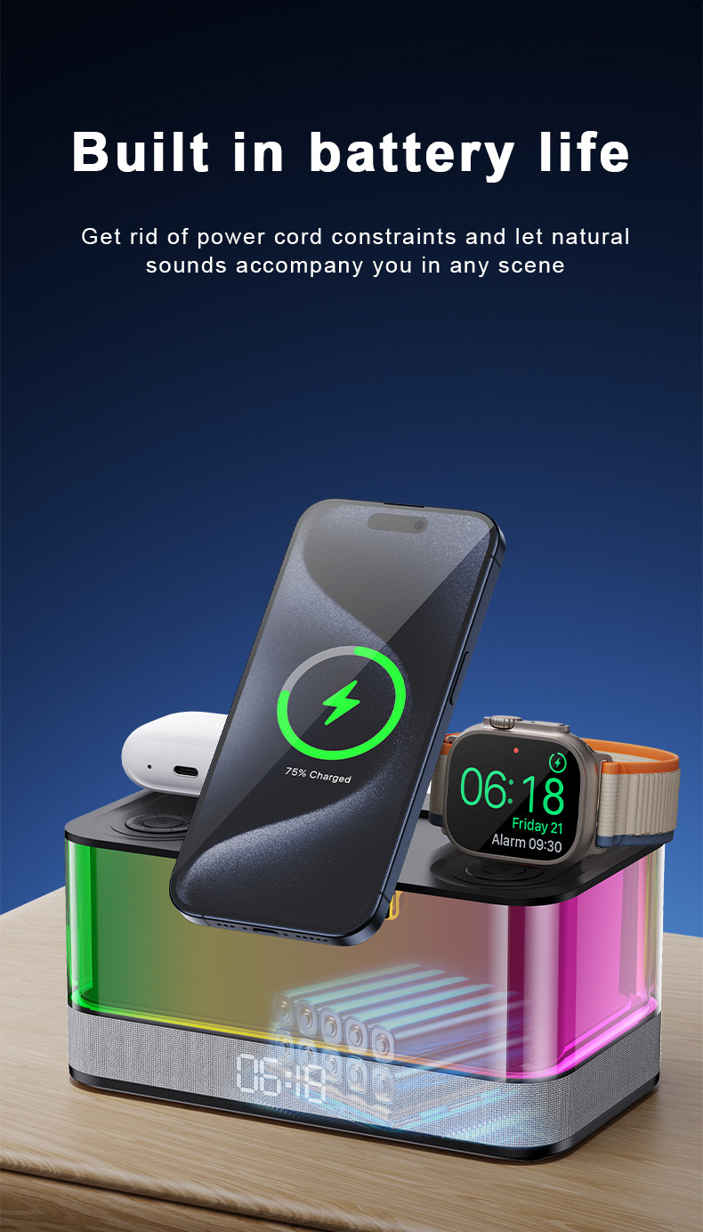 Qi-enabled Wireless Charger and Bluetooth Speaker with Colorful Lights Compatibility Qi-enabled Devices