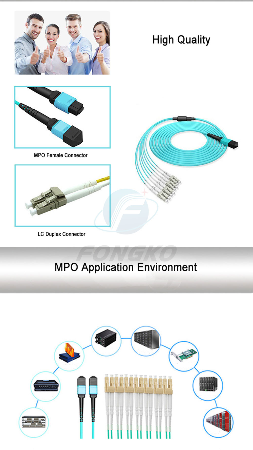 100G OM3 MPO to 8 12 24 Core LC Duplex Multimode Fiber Breakout Cable MTP Fiber Jumper