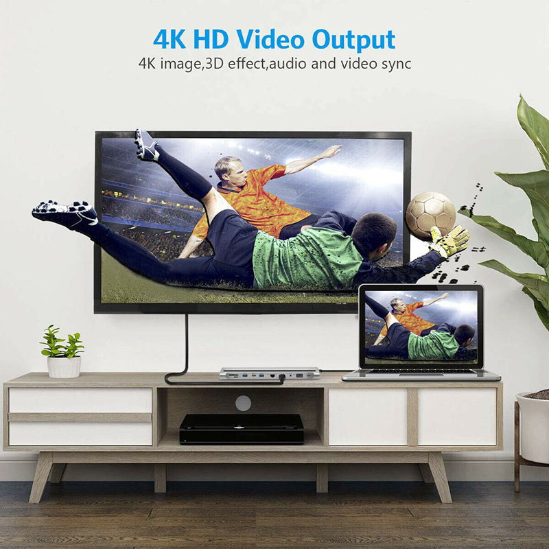 11 In 1 Multiport USB C USB-C Type-C PD 4K HDTV Hub Adapter Docking Station With RJ45