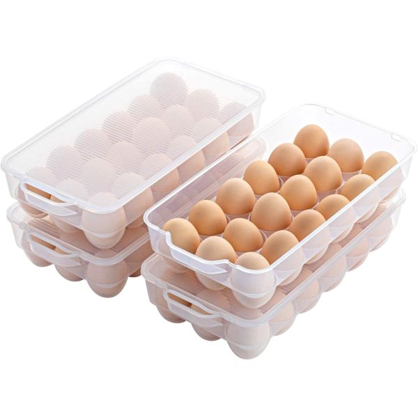 China Clear Plastic Egg Holder For Refrigerator, Stackable Egg Storage Trays With Lid & Handles, Plastic Egg Box Carrier 4 Pack, BPA-Free Egg Storage Container For 18 Eggs factory