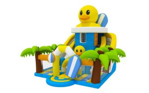 China 1000D Fireproof Commercial Inflatable Water Slides Yellow Duck PVC Pool For Kids factory