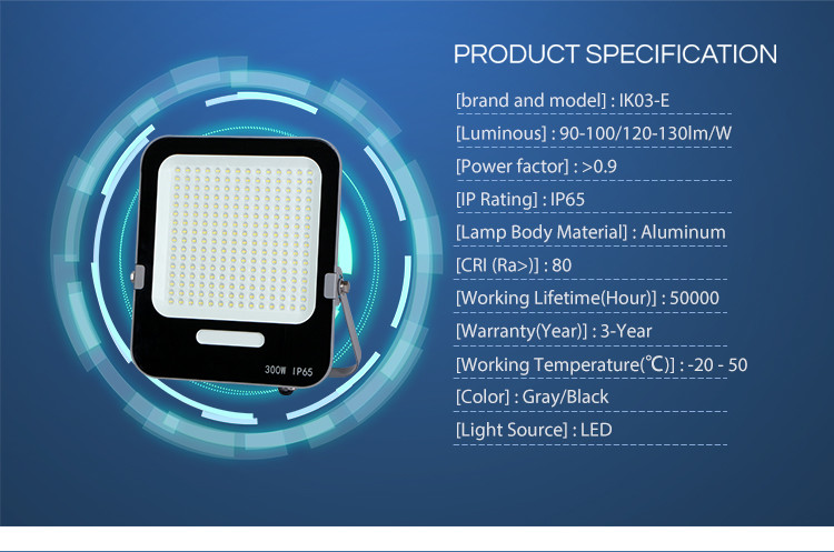 KCD High Power IP65 Rectangular Fixtures Dimmable Top Selling Garden Outdoor Floodlight 6500k LED Flood Light Gray Color