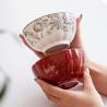 Buy cheap Porcelain Stock Plate Bowl Set 4.5 Inch Microwave Re Heatable Plant Pattern Red from wholesalers