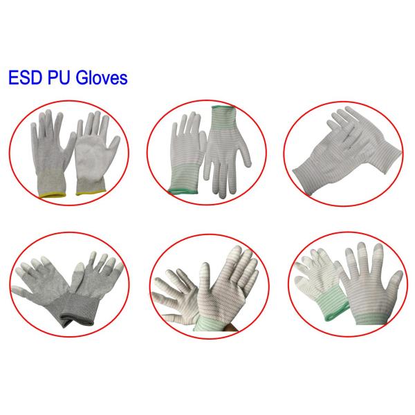 ESD PU Top Coated Anti Static Gloves Polyester Liner With Carbon Filament Knitted