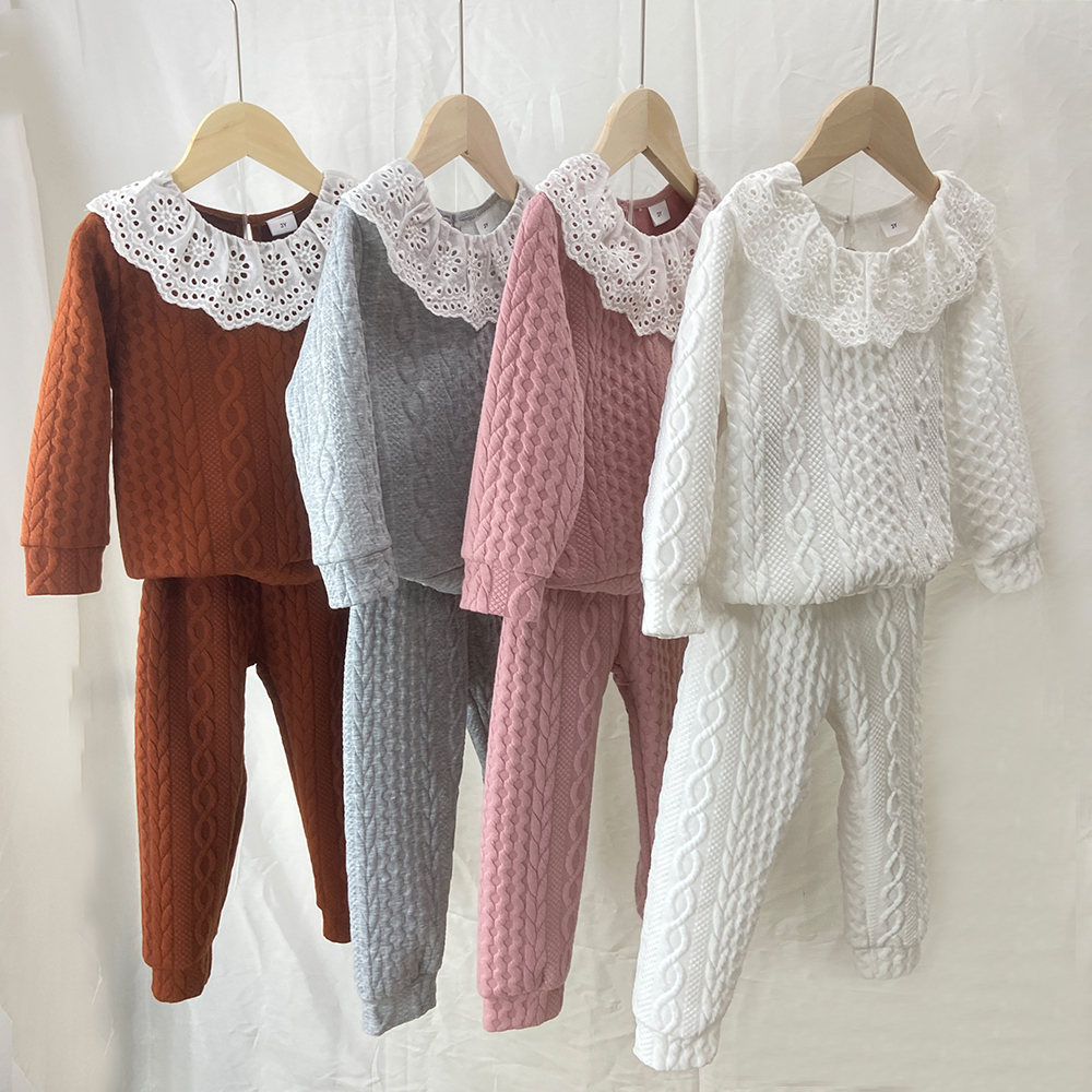Autumn Children Clothing Sets Casual Long Sleeve Long Pants Suit Ruffle Neck Kids Clothing Sets for Girls 3 to 7 Years