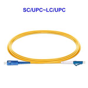 China OS2 1 Core Yellow Fiber Optic Cable , SC UPC LC UPC Fiber Optic Cord factory