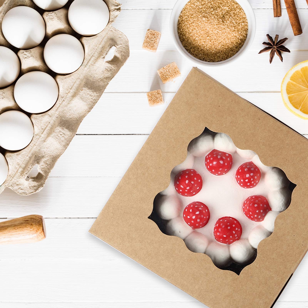 Custom Valentines Cake Takeout Food Pastry Macarone Bento Kraft Paper Box with Window