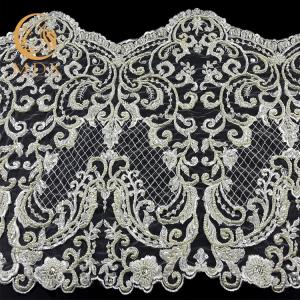 China MDX Fashion Knitted Beaded Lace Trim Luxury Handmade 140cm Width factory
