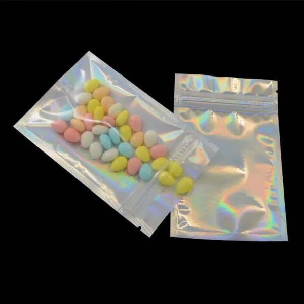 Hot stamp print holographic mylar bag smell proof Poly Bags for Cosmetics Packing