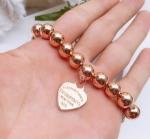 Custom Fine Beaded 14k 18k Gold Ball Chain Bracelet 925 Sterling Silver Heart