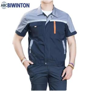 China Summer Reflective Thin Work Clothing Sets Unisex Workwear Suits Short Sleeve Jacket+Pants Working Factory Uniforms factory