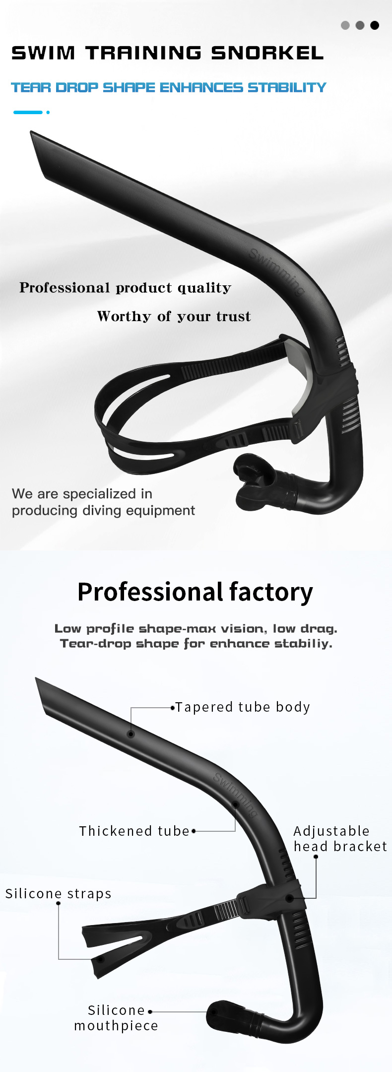 Silicone Mouthpiece Front Snorkel Swimming Diving Equipment Spearfishing Floating Tube