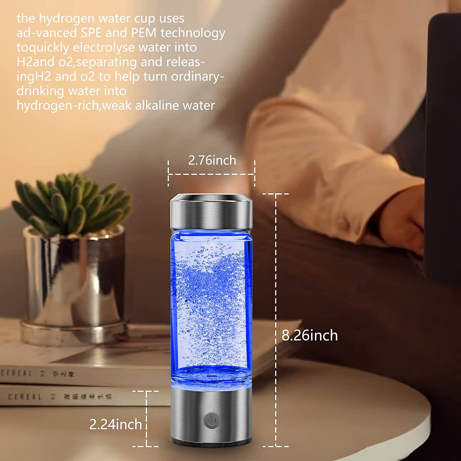 Rechargeable Portable Glass Hydrogen Water Generator Bottle with 420-450ML Capacity