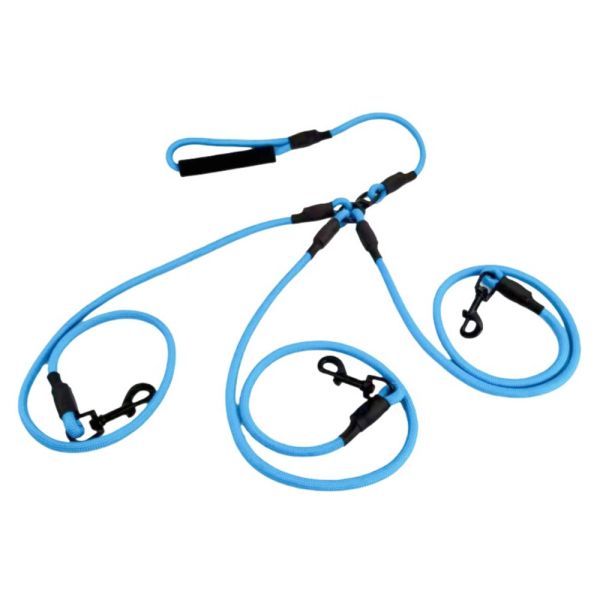 Triple-Head Dog Leash For 3 Dogs Heavy Duty Nylon Rope 3-in-1 Walking Lead With Metal Clips