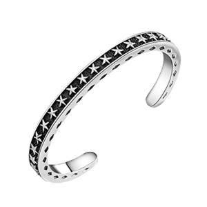 China Vintage Black Rhodium Plated Thai 925 Sterling Silver Star Bangle Bracelet(XH057344W) factory