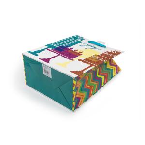 Sandblasting Present Paper Bag Twinkling Star Lamination Ribbon Handle