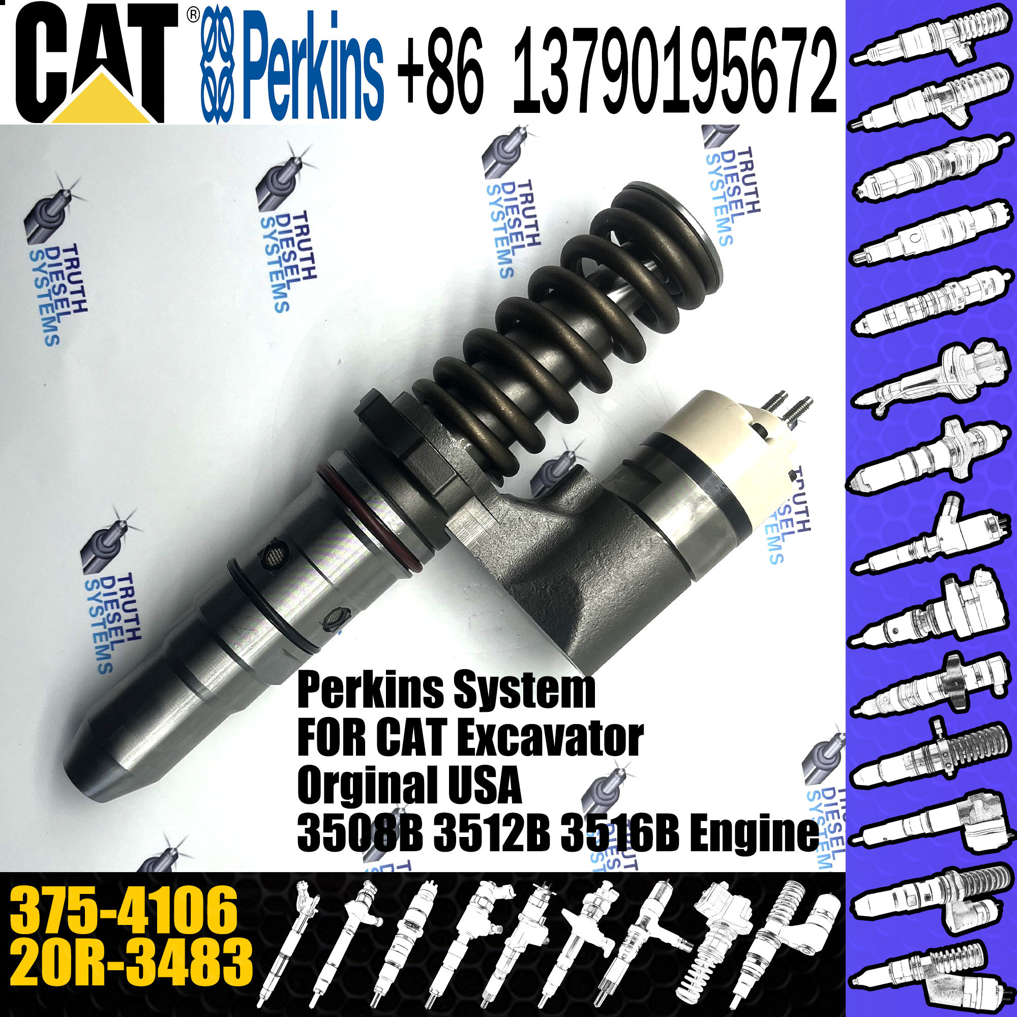 Hot sale fuel common rail injector 375-4106 3754106 20R3483 for Caterpillar Engine 3512C 3516C