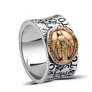 China Retro Vintage Mens Sterling Silver Band Ring Engraved Words and Holy Mary (XH05396W) factory