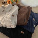 Men's Corduroy Shirt Coat Turn-down Collar Single Breasted Closure American
