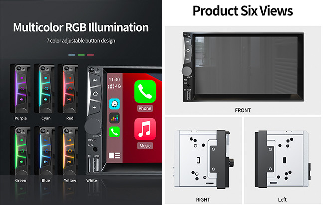 Bluetooth V4.0 Mp5 Carplay 2 Din Head Unit Android Screen Radio 7 Inch