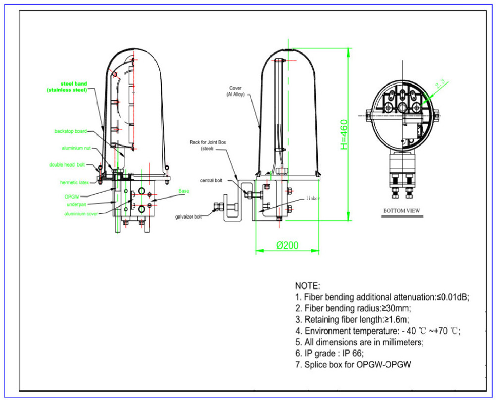 Outdoor OPGW ADSS Aerial Joint Box For Pole Tower Fiber Optic Cable 12 24 48 Core