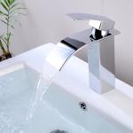 SUS304 Waterfall Bathroom Sink Faucet In Chrome Gold Rose Gold