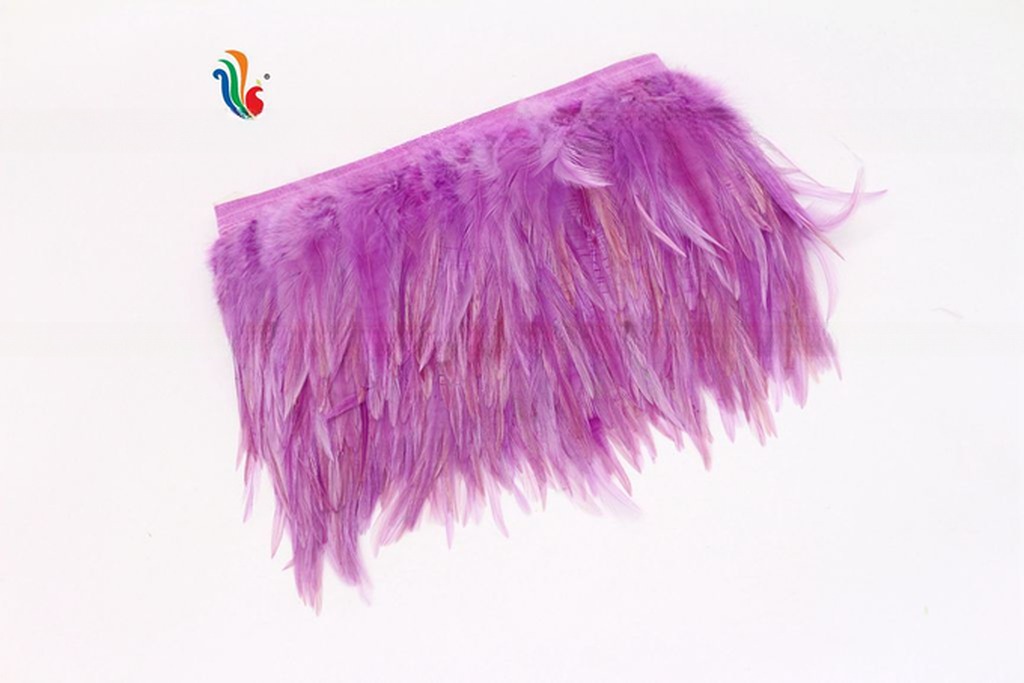 4-6inch Party Decoration Stretch Saddle Hackle Feather Fringe Trim with Satin Ribbon Tapes Dyed Pattern