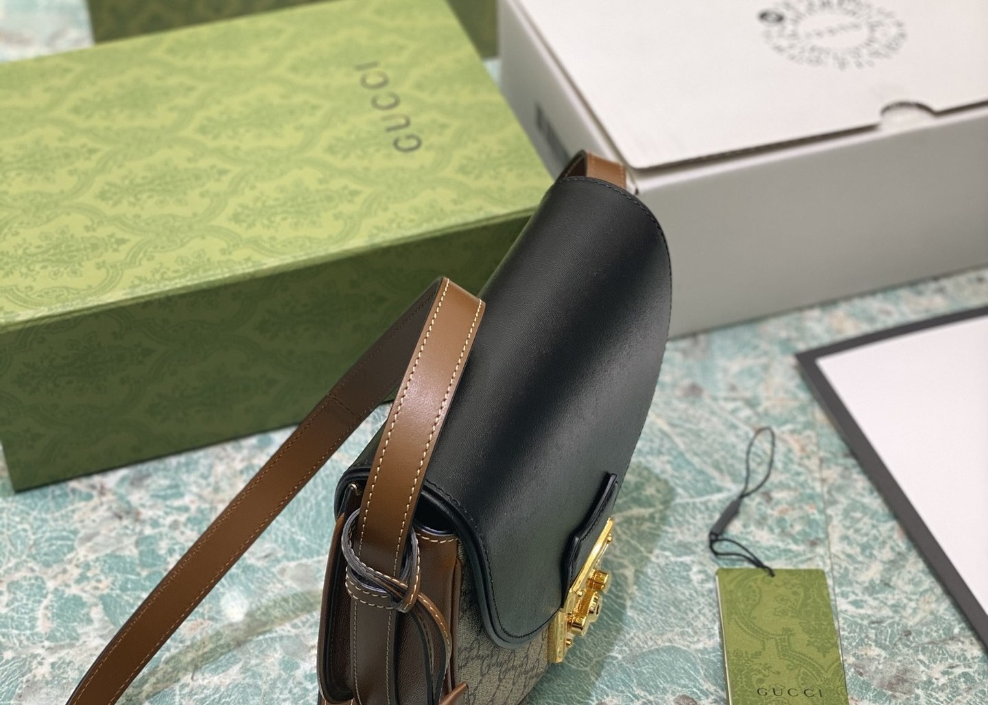 Classic GG Deerskin Texture Inclined Shoulder Bag Monogram Canvas 22cm Length