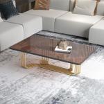 Gold Stainless Steel Glass Top Coffee Table Customized Tempered Glass Tea Table