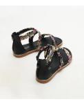 BS135 Sandals Female Summer Flat Bottom Fairy Style Open-Toed Floral Cloth Word
