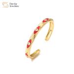 Enamel Evil Eye 18k Gold Bangle Diamond Zircon Adjustable Open Bracelets Jewelry