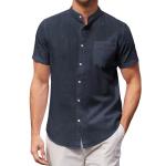 Slim Fit Men Cotton T Shirts Standing Collar Cotton Linen Shirt