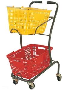 China Wire Mesh Shopping Basket Trolley Japanese Style / Double Basket Shopping Trolley With 4 Swivel Wheels factory