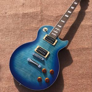 China Custom LP tiger flame standard blue electric guitar mahogany body neck factory