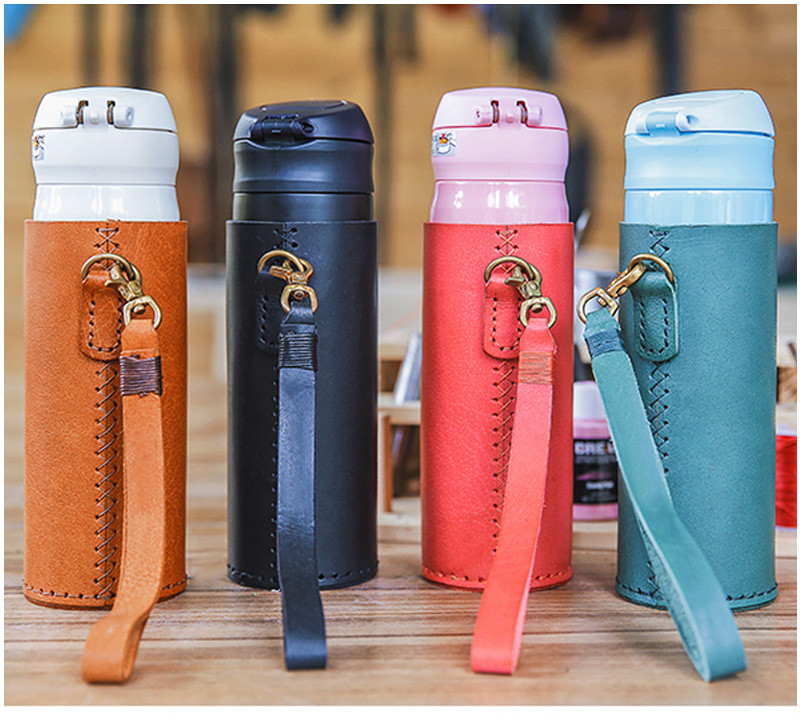 Durable Leather Hot Water Bottle Cooler Sleeve Pure Color Blank