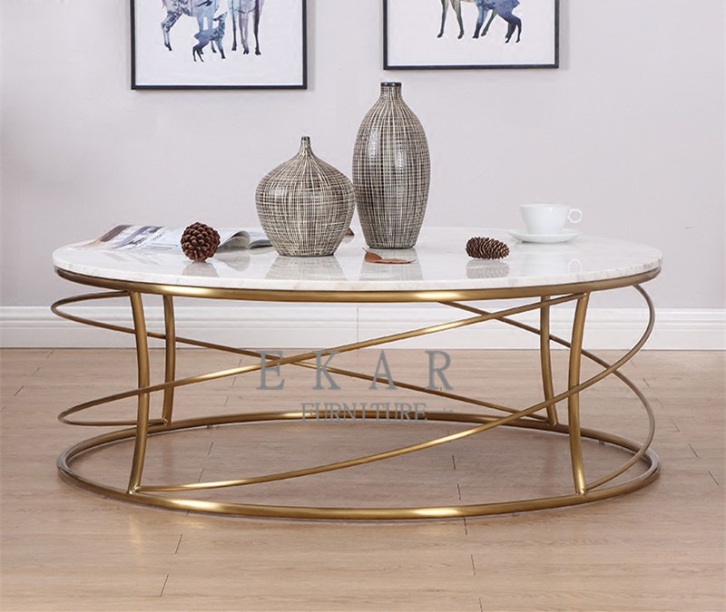 Beautiful Designs Marble Round Coffee Table with Mental Base
