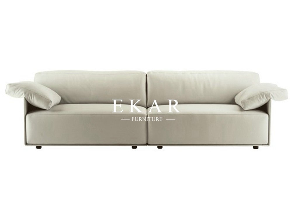 European Modern Style World Class Living Room Furniture Off-white and Brown Fabric and Leather Sectional Sofa Sets