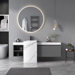 China Modern Sintered Stone Slate Freestanding Pedestal Wash Basin Cabinet Set Bathroom Vanities factory