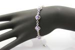 Sterling Silver Link 5x7mm Created Amethyst Cubic Zircon Tennis Bracelet (H08)