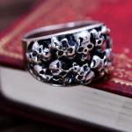 Thai Vintage Sterling Silver Skeleton Skull Men's Band Ring (R6030808)