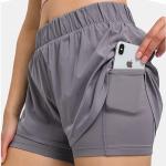 Adjustable Waist High Stretchy Yoga Pocket Shorts Anti Glare Sports Pants Built