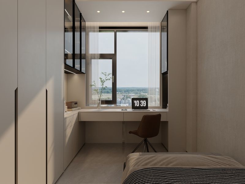 Fadior Stainless Steel Bedroom Wardrobe Cabinet With Built-In Desk Extension