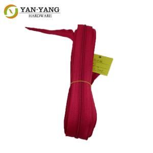 China Red color NO. 5 Long Chain nylon zipper Metal Brass Nickle Teeth factory