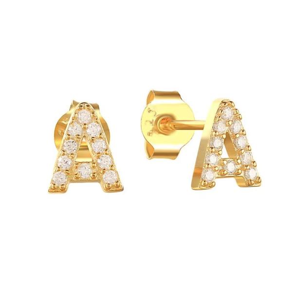 Fashion Sterling Silver A-z Alphabet Earrings 18k Gold Plated 925 Silver Letter