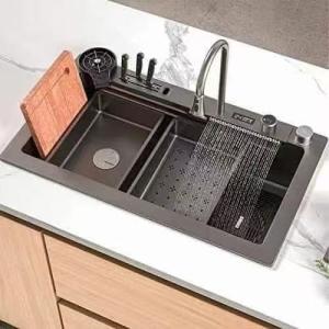 Embossed SS Utility Sink Nano Black Anti Scratch Gunmetal Kitchen Sink